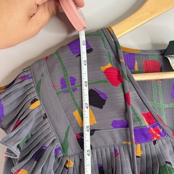 Vintage 80s Diane Freis Georgette Dress L XL Long Sleeves Gray Geometric Pattern - Picture 10 of 14